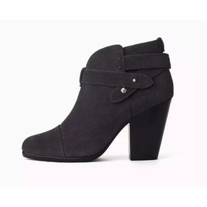 Rag & Bone Harrow Boot Suede Navy Stacked Heel Bootie Ankle Straps 39 9